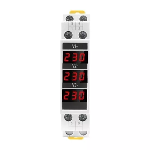 Yokins Voltmeter DIN Rail Mounted Type Three Phase Digit 3 Line LED Display Range 80-500 V AC, YD-3V3