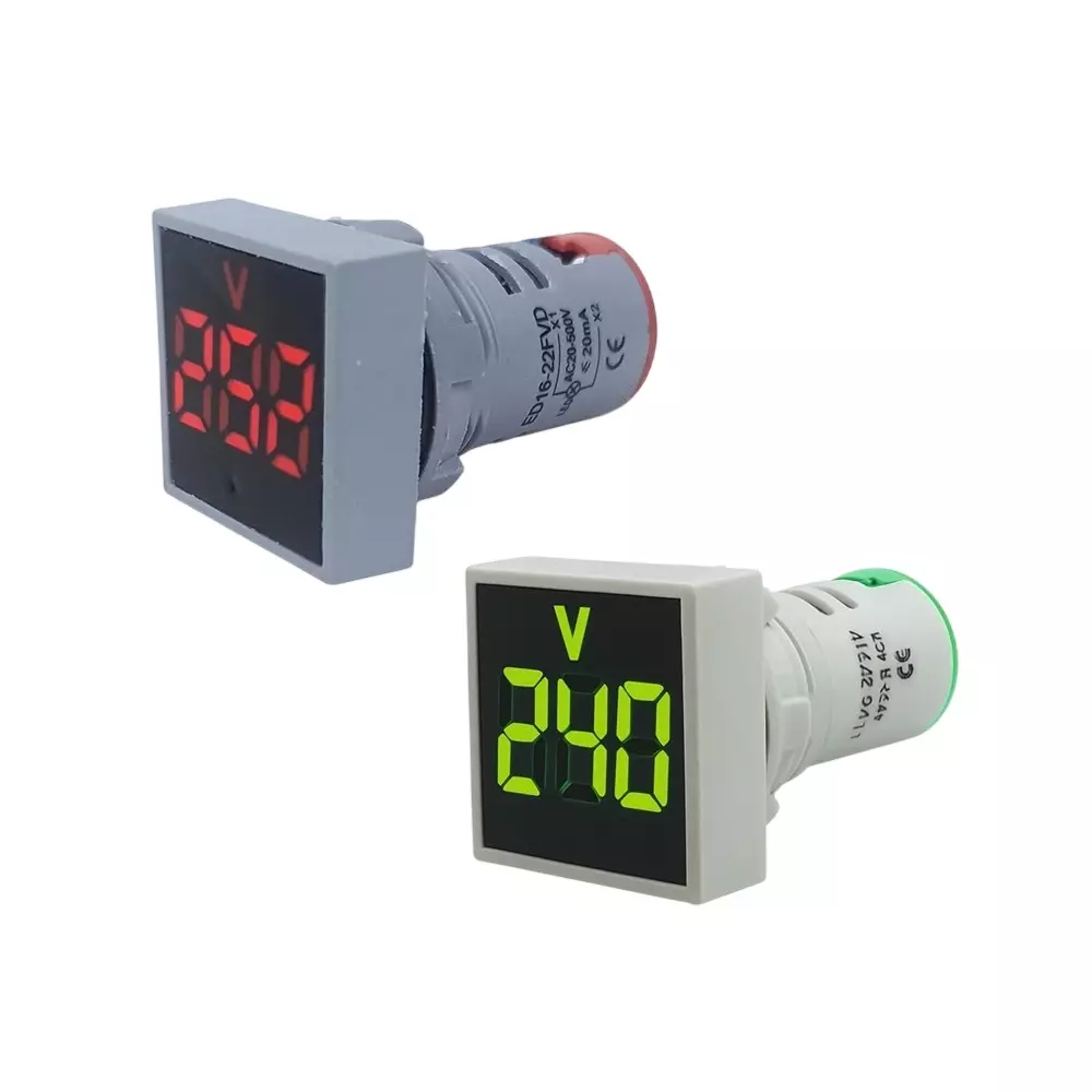 YOKINS AC Digital Compact Volt Meter Kit 20-500 V AC Voltage Self Powered Square Shape Red & Green 3 Digit 22 mm Hole Diameter