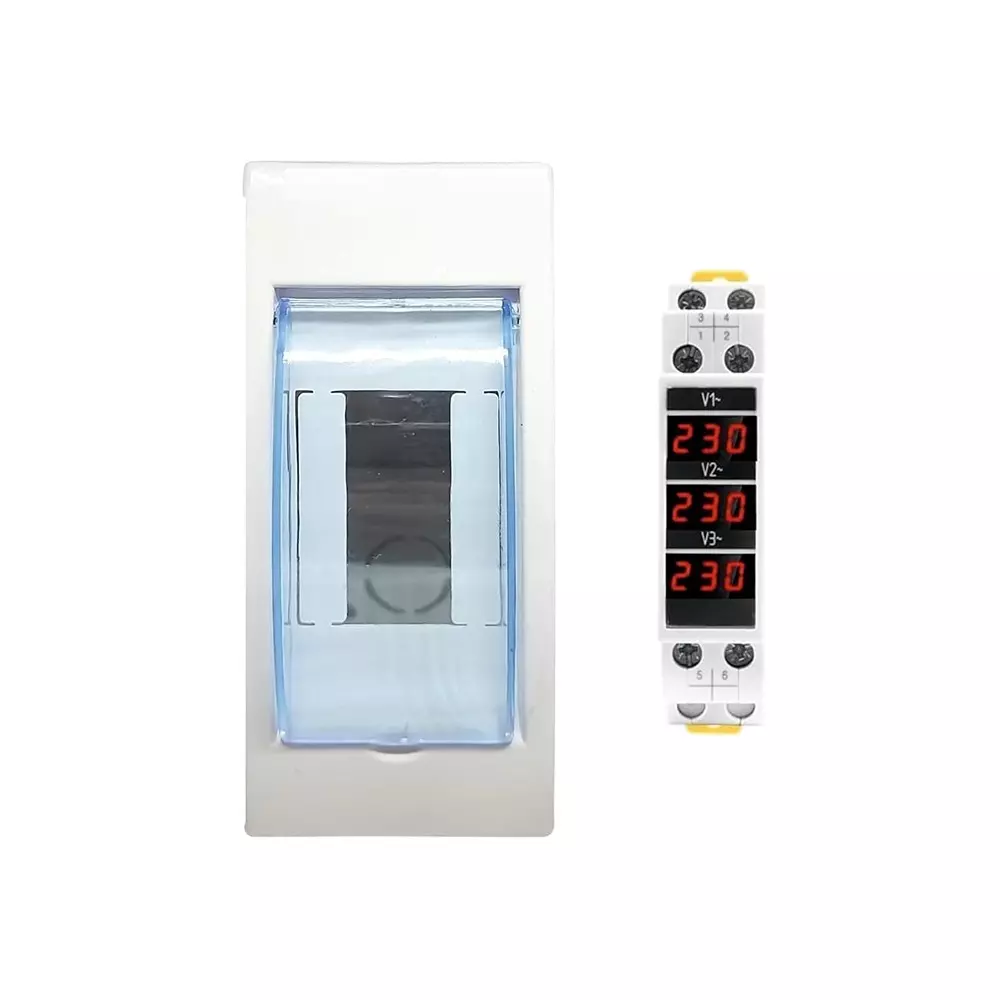 Yokins Voltmeter With Mount DIN Rail Mounted Type Three Phase Digit 3 Line LED Display Range 80-500 V AC, YD-3A3