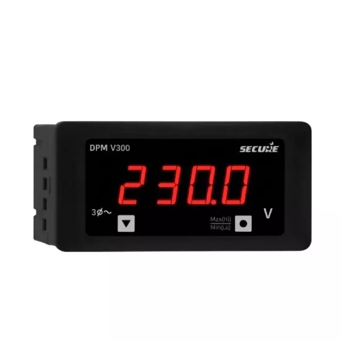 Secure DPM Series AC Voltmeter 3 Phase 1 Line 4 Digit LED Display 96x96 mm, 20 to 500 V Range and 0.5 Accuracy Class, DPM V300