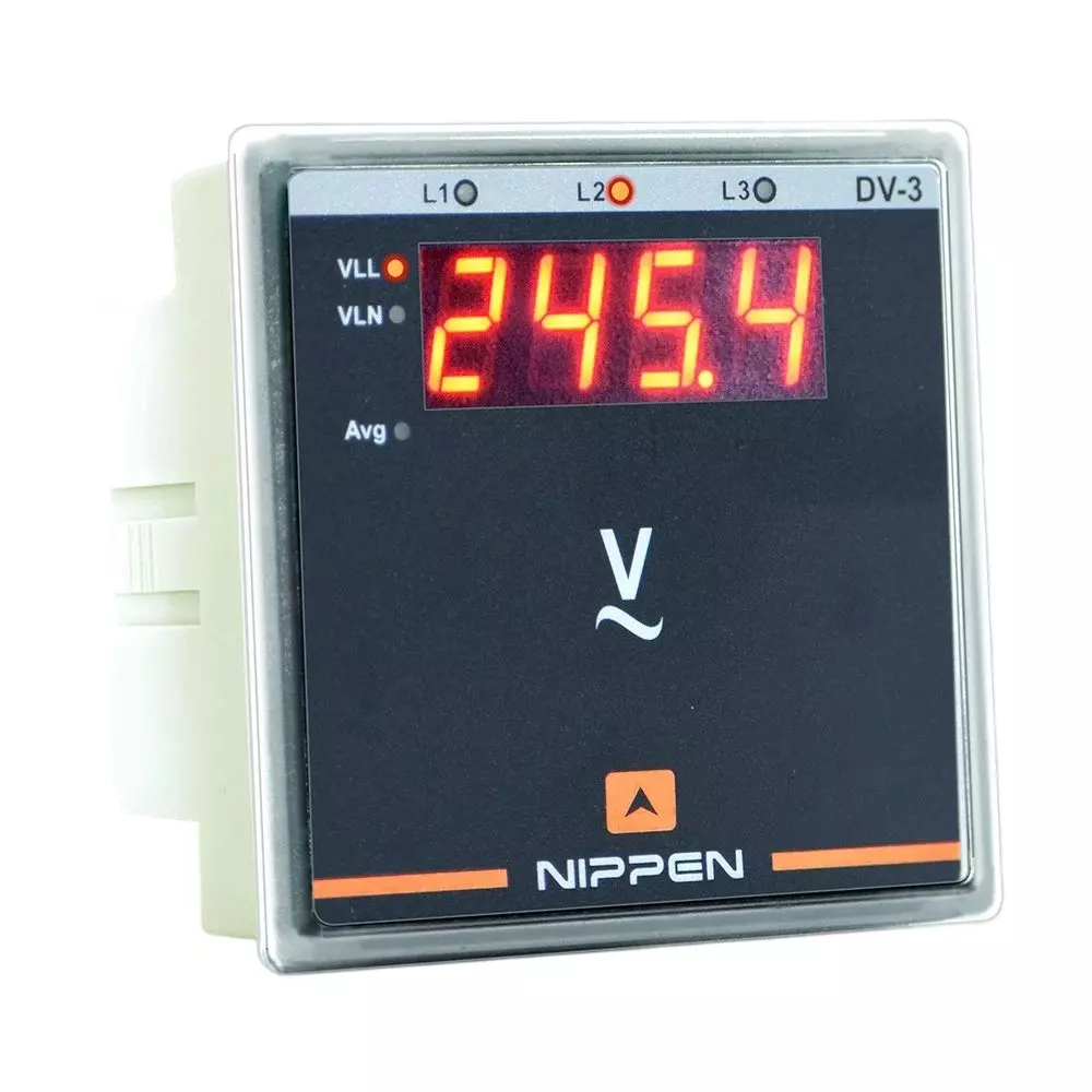Nippen Digital Voltmeter AC 3 Phase - 4 Wire, Upto 500 V AC Display Range and 96X96 mm Size, DV-3(1Row)(96)