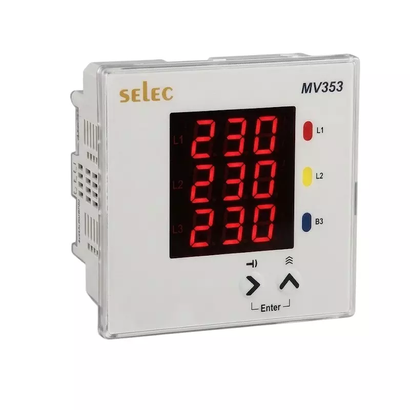 SELEC Digital Voltmeter 0.5 Accuracy Class 3 Line LED Display 96x96 mm and 40 to 300 V AC/ DC, MV353-40/300V-CE