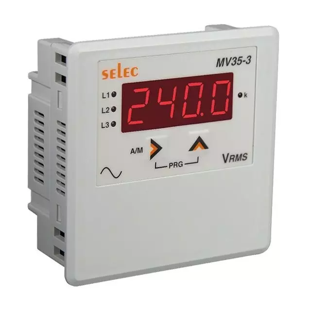Selec Voltmeter with LED Display, Auxiliary Supply of 40 to 300 V AC/ DC, 96x96 mm Size