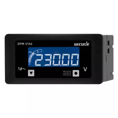 Secure DPM Series AC Voltmeter 1 Phase 1 Line 4 Digit LCD Display 96x48 mm Size and 0.5 Accuracy Class, DPM V150