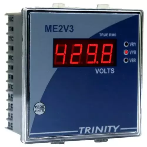 TRINITY Voltmeter 3 Phase, 25-500 V, Seven Segment LED Display, ME2V3