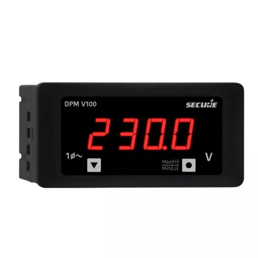 Secure DPM Series AC Voltmeter 1 Phase 1 Line 4 Digit LED Display 96x48 mm, 20 to 500 V Range and 0.5 Accuracy Class, DPM V100