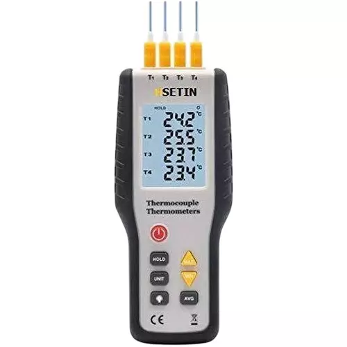 HSETIN Thermocouple Temperature Meter K Type Instant Read Thermocouple, 4 Channel and -200 to 1372°C Range, HT- 9815