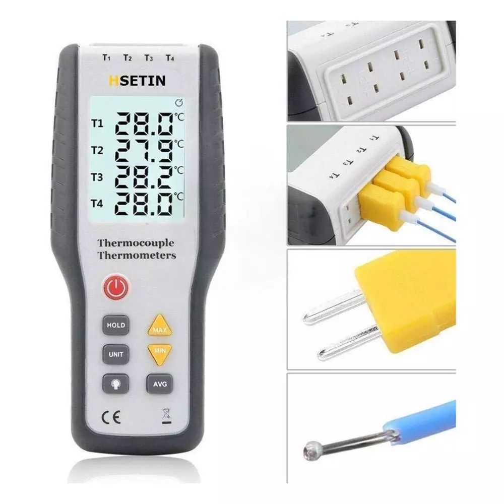 HSETIN Thermocouple Temperature Meter K Type Instant Read Thermocouple, 4 Channel and -200 to 1372°C Range, HT- 9815