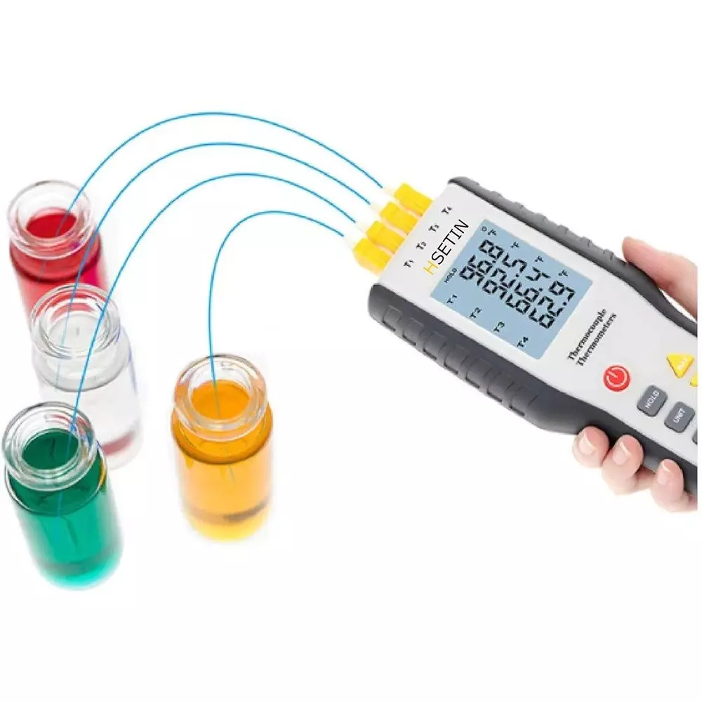 HSETIN Thermocouple Temperature Meter K Type Instant Read Thermocouple, 4 Channel and -200 to 1372°C Range, HT- 9815