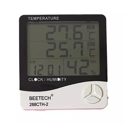 Beetech 288CTH-2 Digital Indoor Outdoor Thermometer Hygrometer Dual Temp & Monitor with Clock & Alarm ± 5% RH Humidity Accuracy for Home, Office & Greenhouse