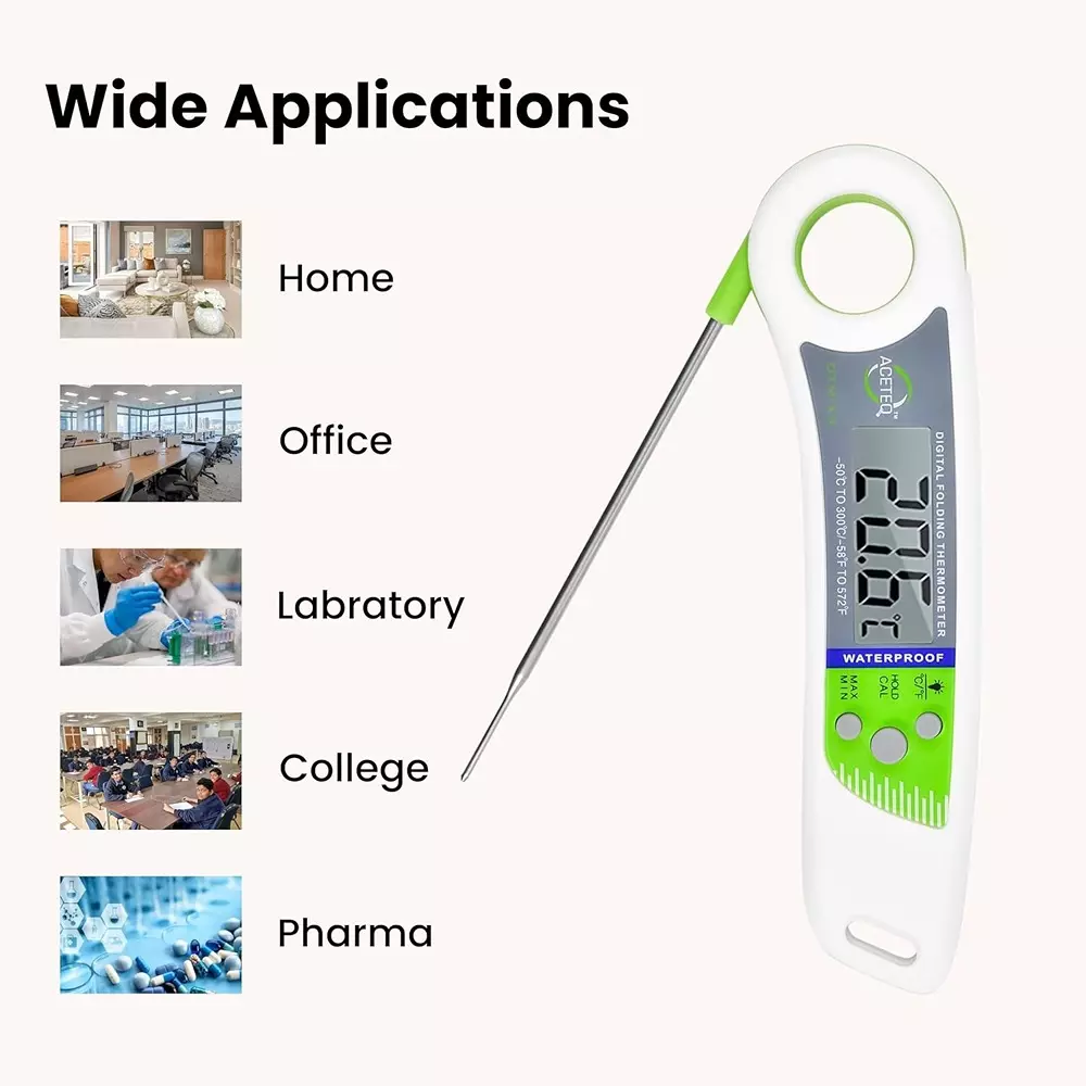 ACETEQ Folding Food Thermometer 500 Milliseconds Response Time Digital Display Stainless Steel, DTM-X9