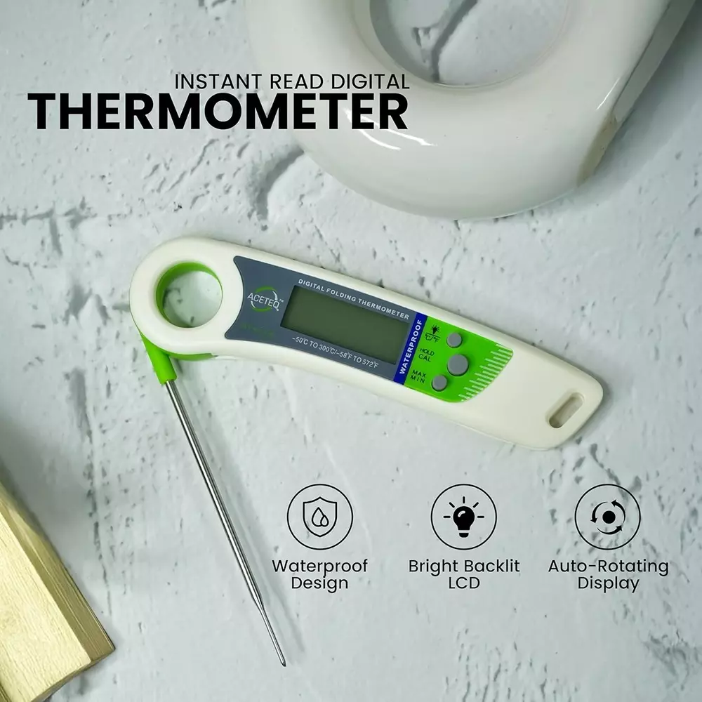 ACETEQ Folding Food Thermometer 500 Milliseconds Response Time Digital Display Stainless Steel, DTM-X9