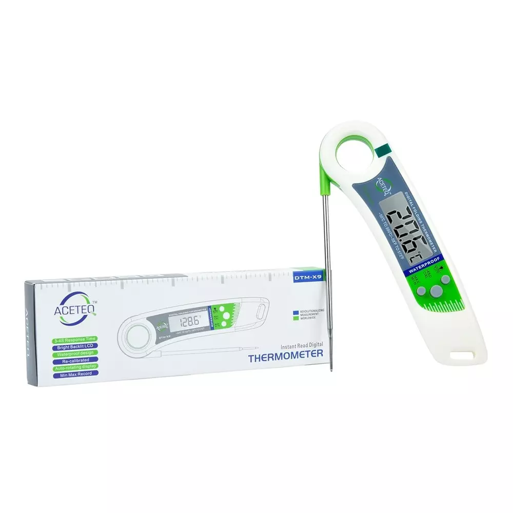 ACETEQ Folding Food Thermometer 500 Milliseconds Response Time Digital Display Stainless Steel, DTM-X9