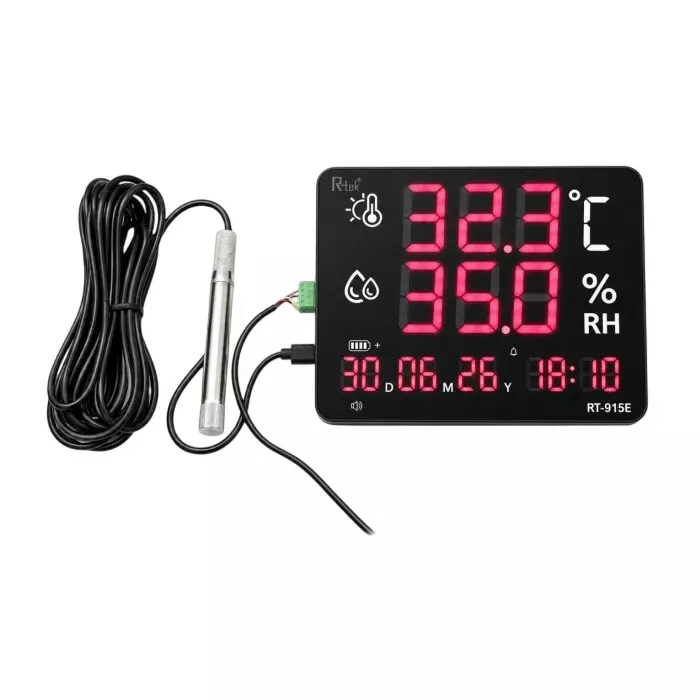 R-Tek Digital Hygrometer with External Sensor -40°C to +80°C Temperature Range, RT-915E