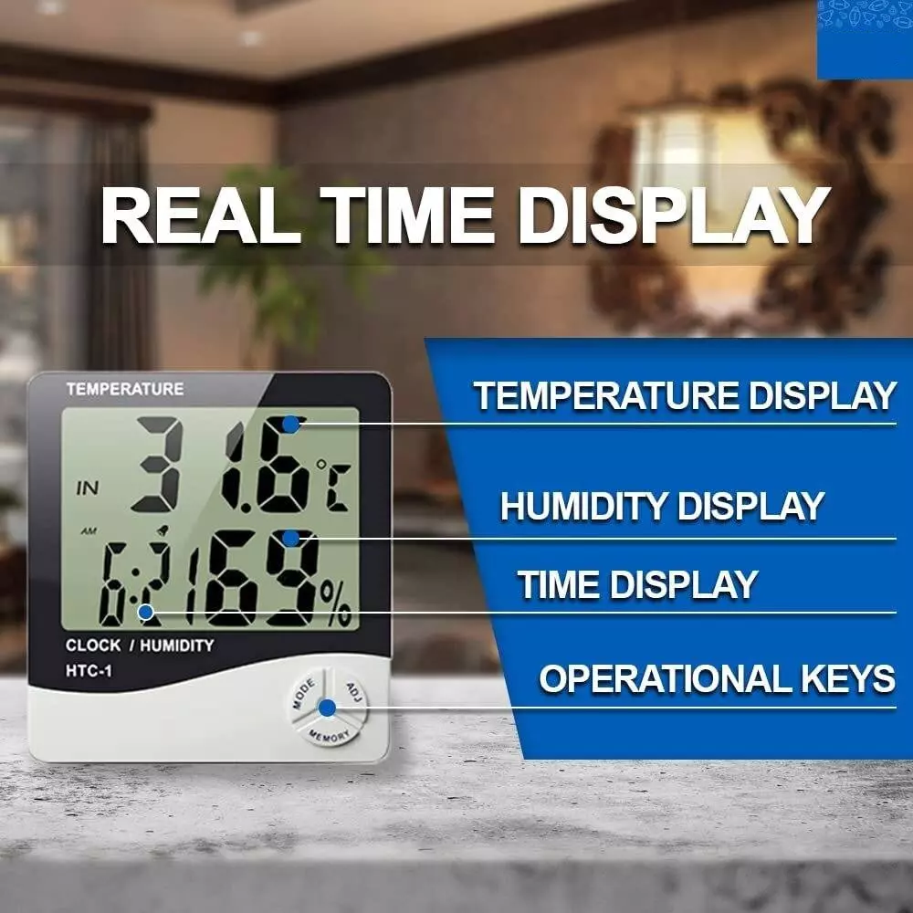 HSETIN Thermo Hygrometer Touch Free with LCD Display and Alarm, HTC 1