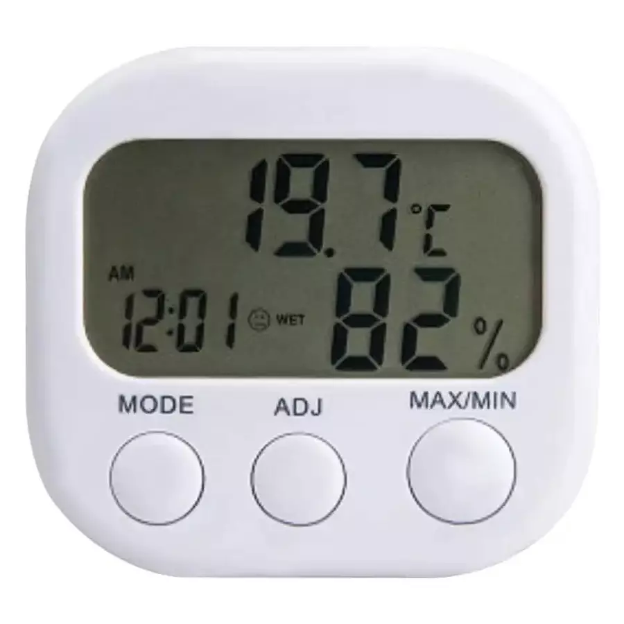 MxRady Digital Thermohygrometer Touch Free with Alarm Function, LCD Display and Plastic Body, White, CX-203