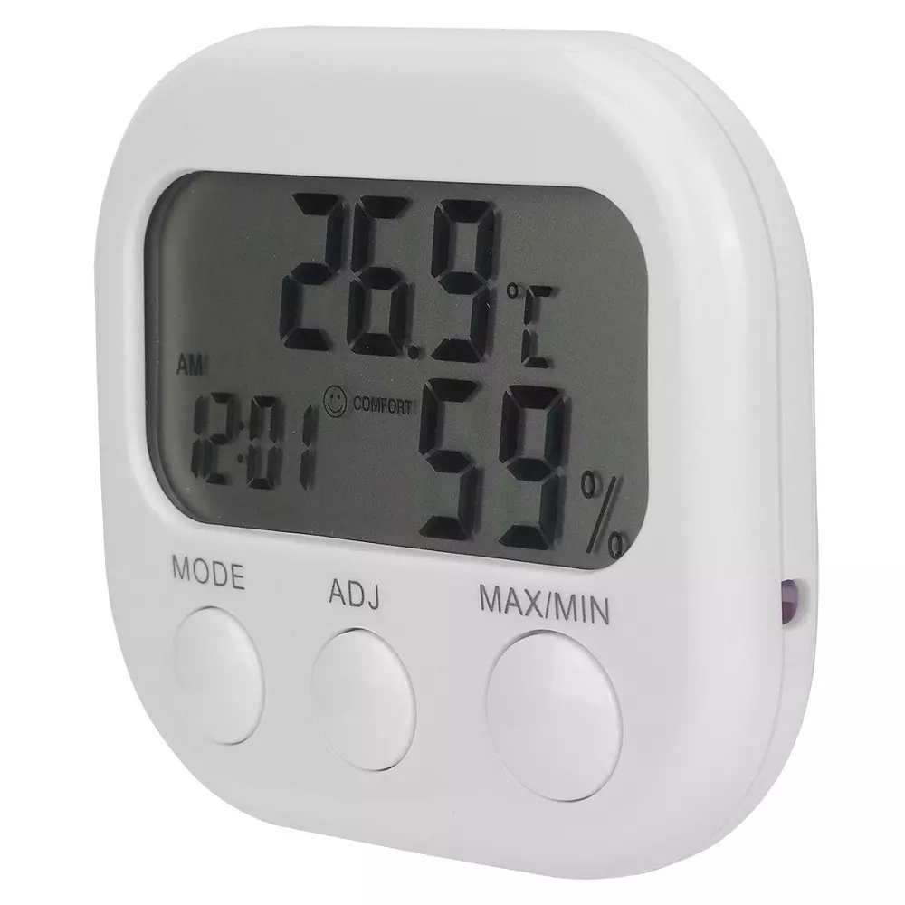 MxRady Digital Thermohygrometer Touch Free with Alarm Function, LCD Display and Plastic Body, White, CX-203