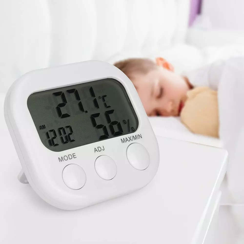 MxRady Digital Thermohygrometer Touch Free with Alarm Function, LCD Display and Plastic Body, White, CX-203