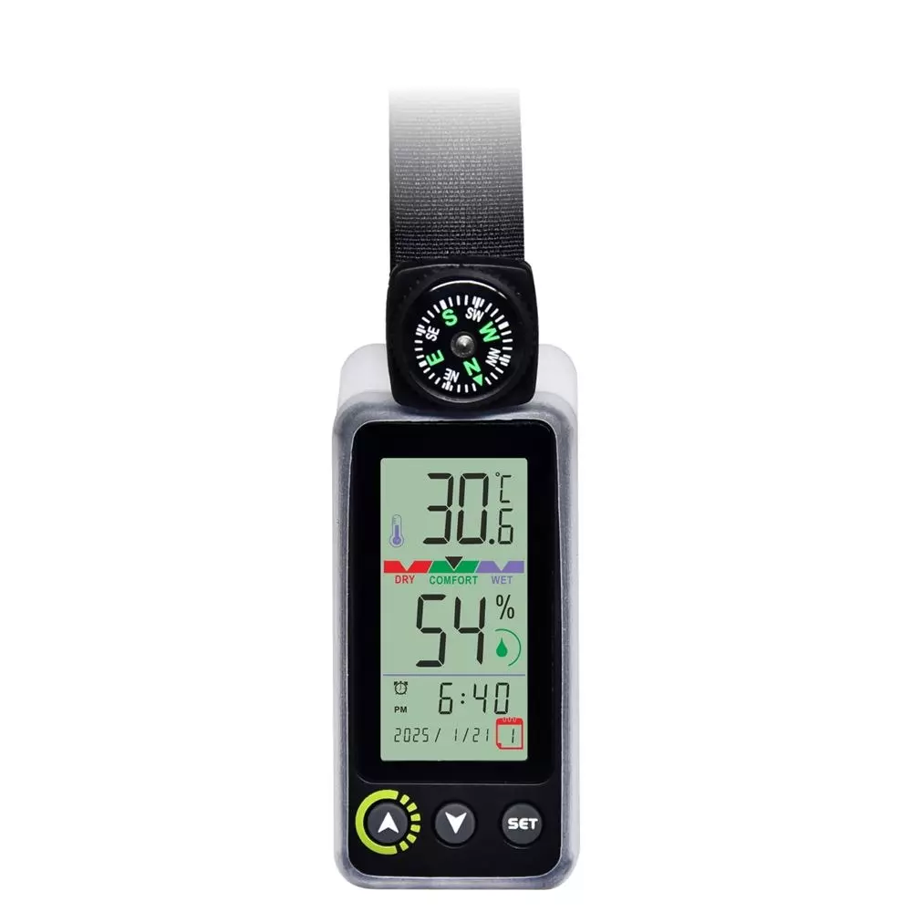 MECO Portable Temperature & RH Meter with Clock, Calendar & Compass -40°C - 90°C Temp. Range and 10% - 99% Humidity, PTHM-90C