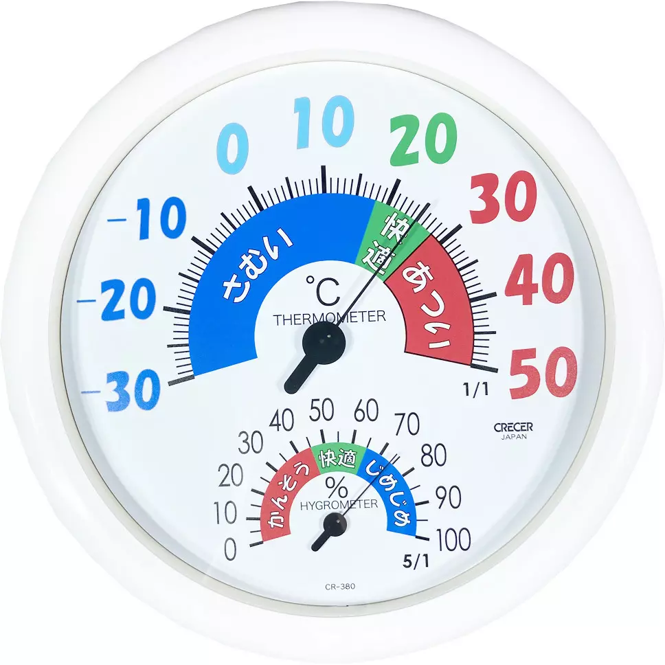 CRECER Analog Thermo-Hygrometer Unnecessary Power Supply Wall hanging Installation, CR-380W