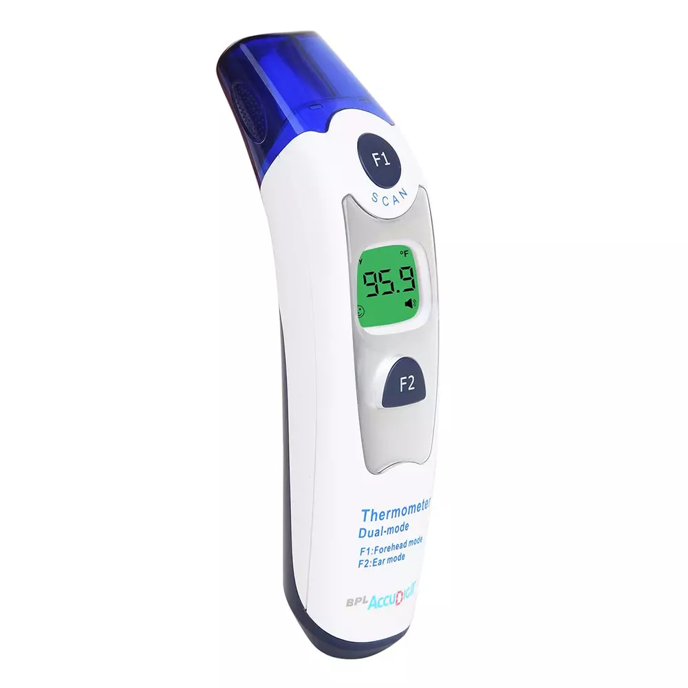 BPL Medical Technologies Dual Infrared Thermometer White Digital Display 20 Readings Plastic ‎Battery Powered for Babies and Adults, Accu Digit