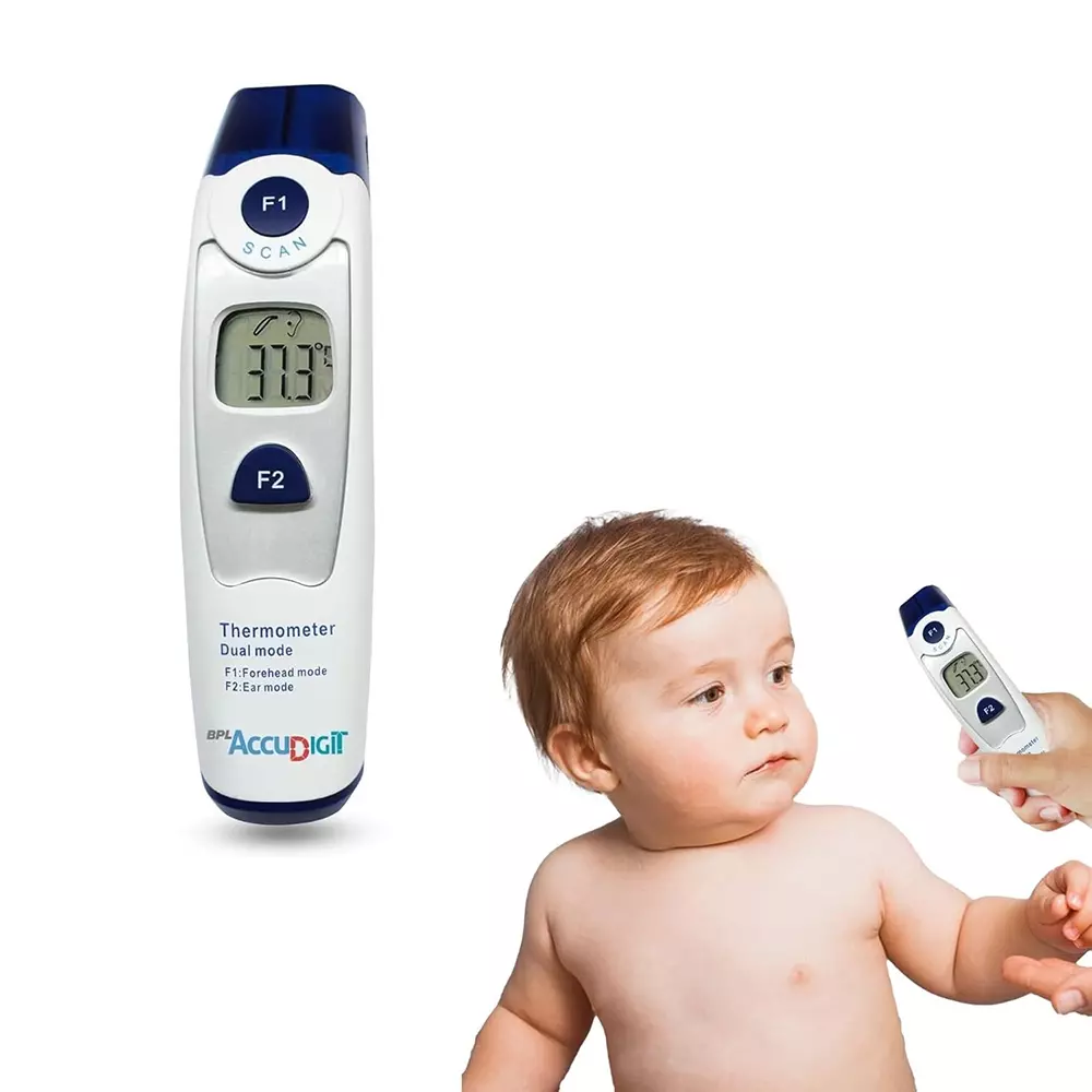 BPL Medical Technologies Dual Infrared Thermometer White Digital Display 20 Readings Plastic ‎Battery Powered for Babies and Adults, Accu Digit