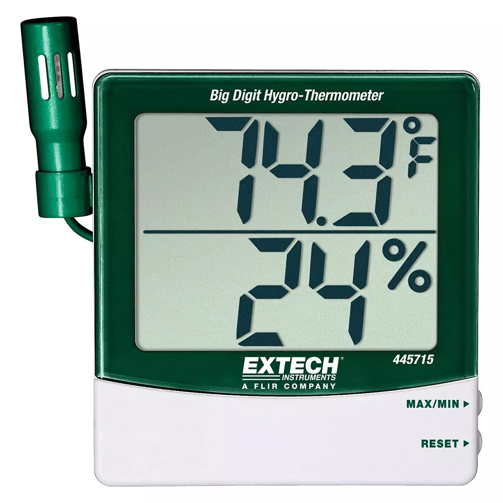 EXTECH INSTRUMENTS Big Digit Hygro-Thermometer, 10% - 99%Rh, 445715