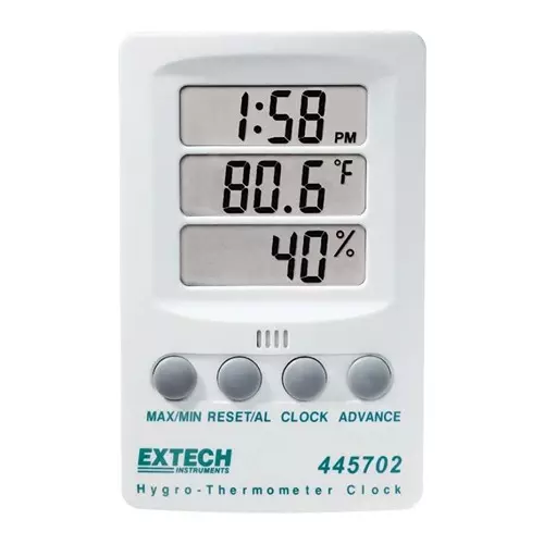 EXTECH INSTRUMENTS Hygro-Thermometer Clock, Rh/Temp, 445702