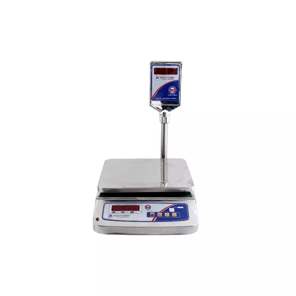 DIGITONE Table Top Weighing Scale 250 x 300 mm Platform Size 30 Kg Weighing Capacity 40 Hours Battery Backup, DGT30 SS POLE