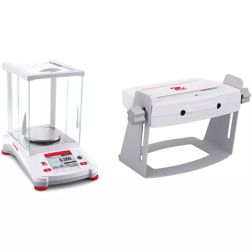 OHAUS Precision Balance milligrams; grams; custom Measurement Type, Minimum weight (USP, 0.1%, typical, AX623JP+ION-100A