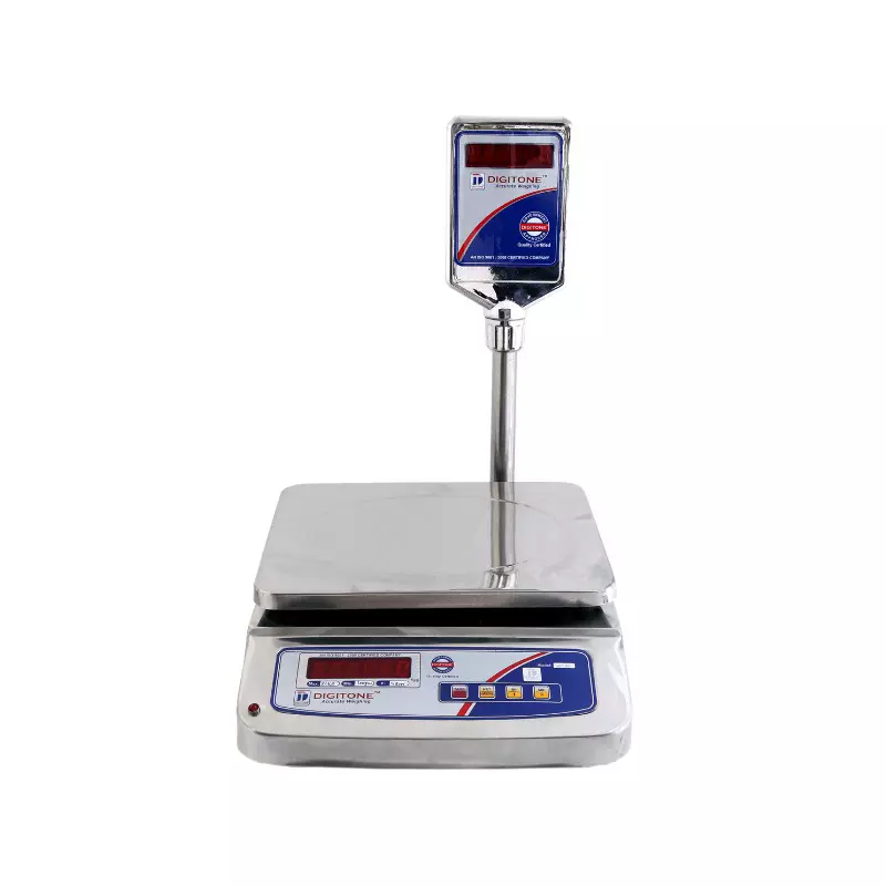 DIGITONE Electronic Weighing Scale 250 x 300 mm Platform Size 30 Kg Weighing Capacity 40 Hours (Rechargeable) Battery Backup, DGT 30 S/S (POLE)