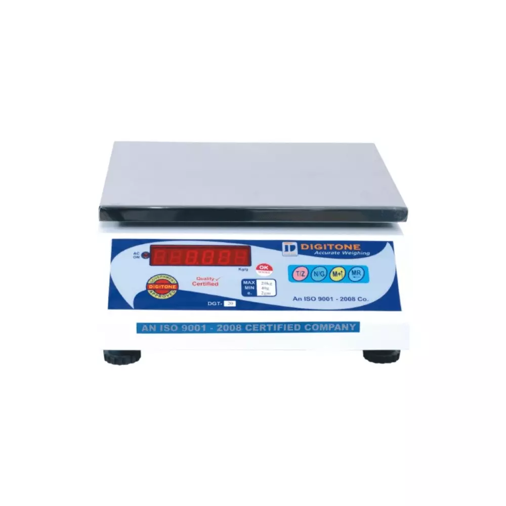 DIGITONE Versatile Retail Weighing Scale 200 x 250 mm Platform Size 20 Kg Capacity 40 Hours Battery Backup, DGT 20 M/S MED F/B