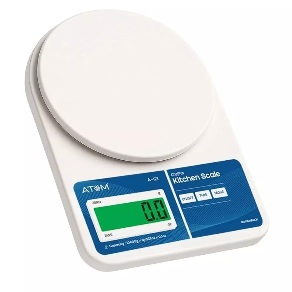 Atom Kitchen Scale White 10 Kg Capacity and 1 g Accuracy, A121