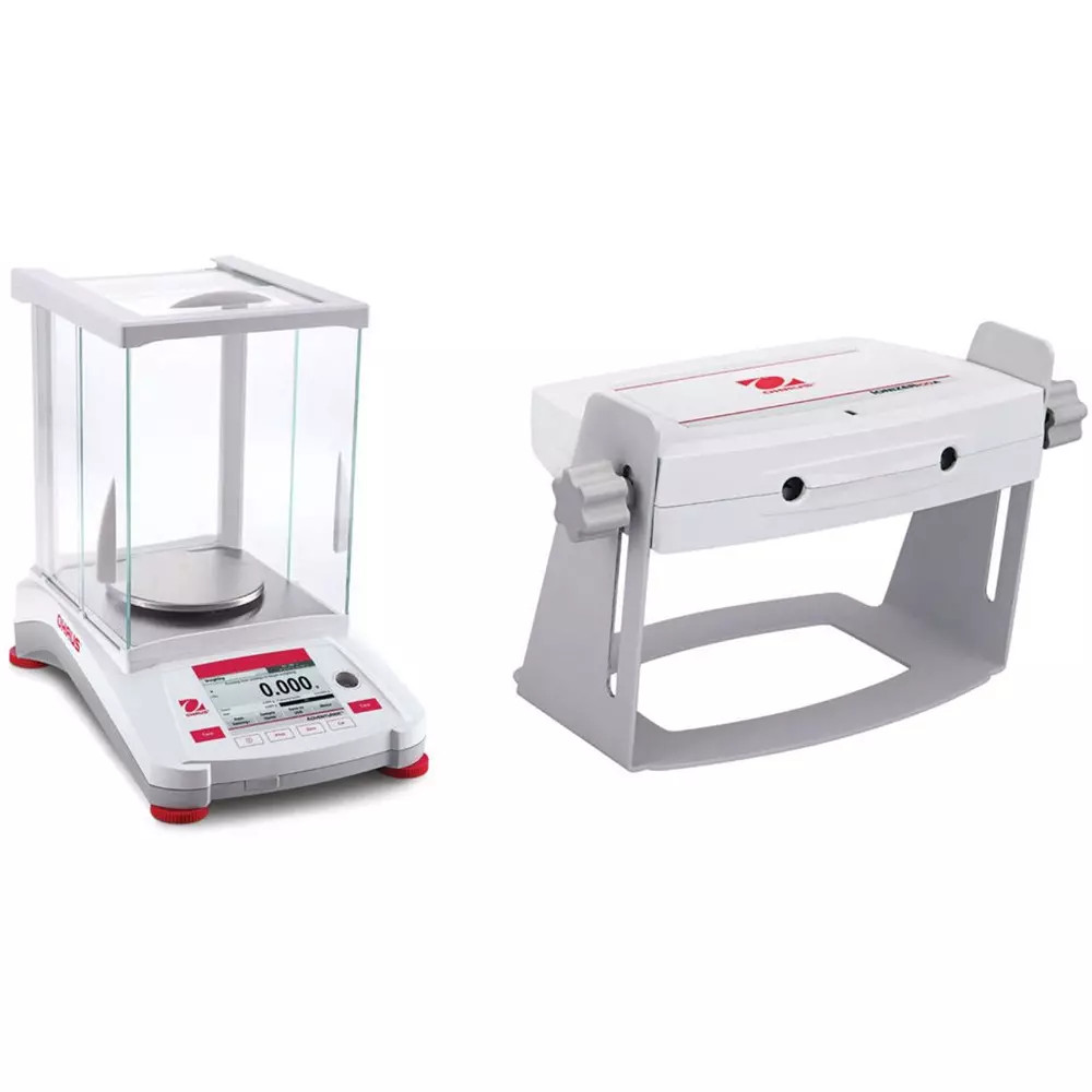 OHAUS Precision Balance milligrams; grams; custom Measurement Type, Minimum weight (USP, 0.1%, typical, AX523+ION-100A