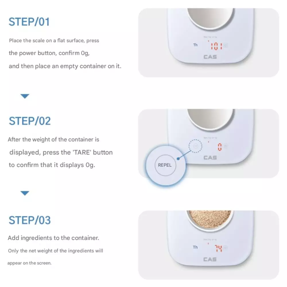 CAS Digital Kitchen Scale 1 Kg Capacity 230 x 190 mm Pan Size ABS, Glossy Tuffen Glass, K24