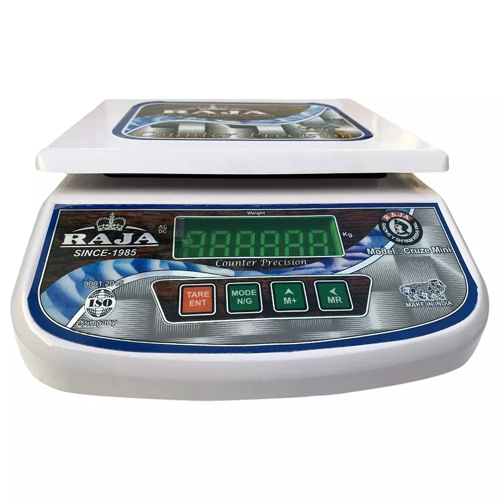 Raja Digital Weighing Scale with PVC Fiber Platter 30 Kg to 2 g Capacity and 1 g Accuracy, Cruze Mini