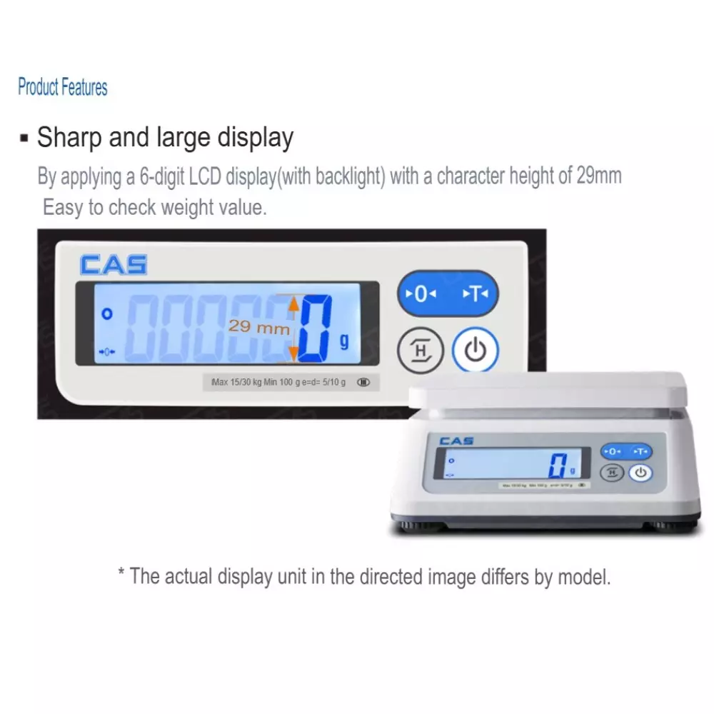 CAS Professional Digital Weighing Scale 15 Kg Capacity Stainless Steel Platform LED Display Alkaline Battery, SW-1N