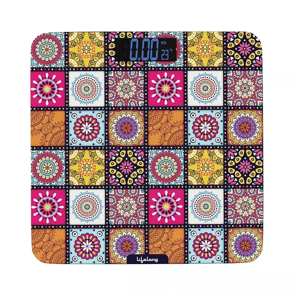 Lifelong Rajsthan Culture Weighing Scale LCD 180 Kg Capacity Ergonomic Design Multicolor Tempered Glass, LLWS63