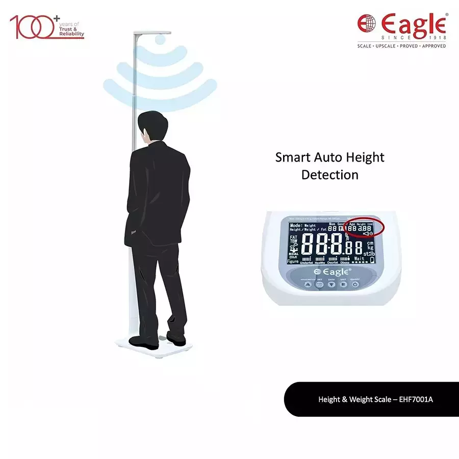 Eagle Body Height & Weight Measuring Scale White 50 g Accuracy 200 Kg Weight Capacity Plastic, EHF-7001A (Pack of 10)