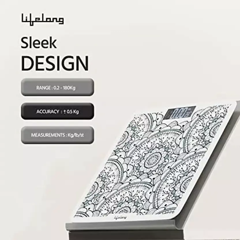Lifelong Orissa Culture Weighing Scale LCD 180 Kg Capacity Ergonomic Design Grey Tempered Glass, LLWS81