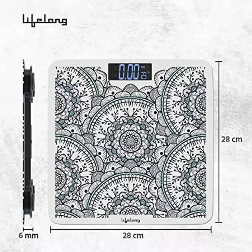 Lifelong Orissa Culture Weighing Scale LCD 180 Kg Capacity Ergonomic Design Grey Tempered Glass, LLWS81