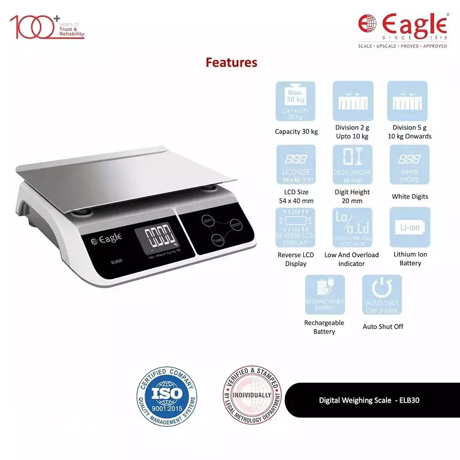 Eagle Electronic Weight Machine 2g/5 g Accuracy 30 Kg Weighing Capacity Plastic, ELB-30 (Pack of 10)