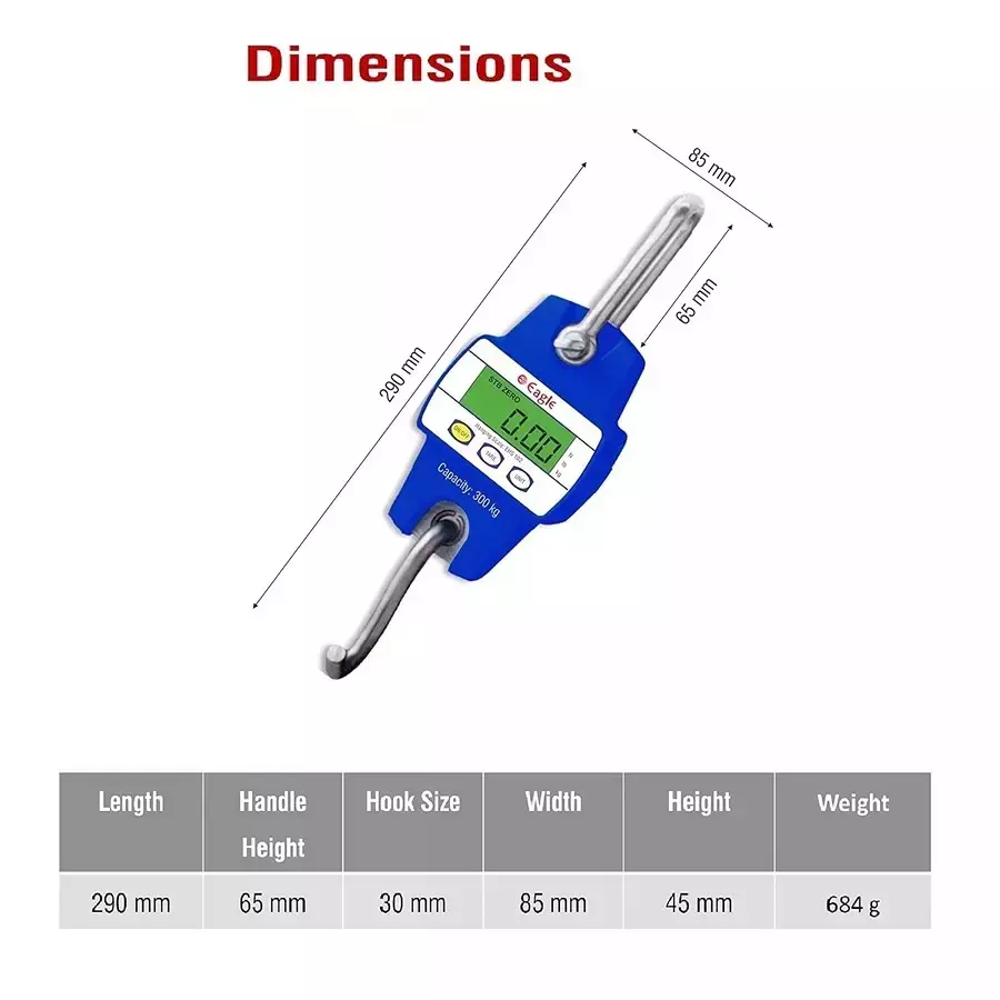 Eagle Digital Hanging Luggage Weighing Machine Blue 10 g Accuracy 60 Kg Weight Capacity ABS, EHS-102-60K (Pack of 20)