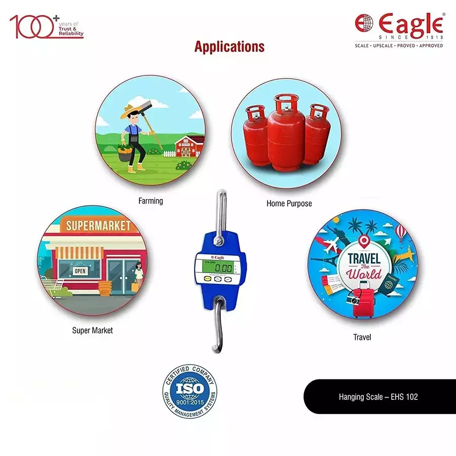 Eagle Digital Hanging Luggage Weighing Machine Blue 20 g Accuracy 150 Kg Weight Capacity ABS, EHS-102-150K (Pack of 5)