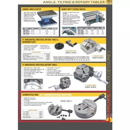 HHIP Rotary Table Vice Low Profile with V Grooves 3 Mounting Holes and 4 inch (100 mm) Size, WO-5YD2-177T