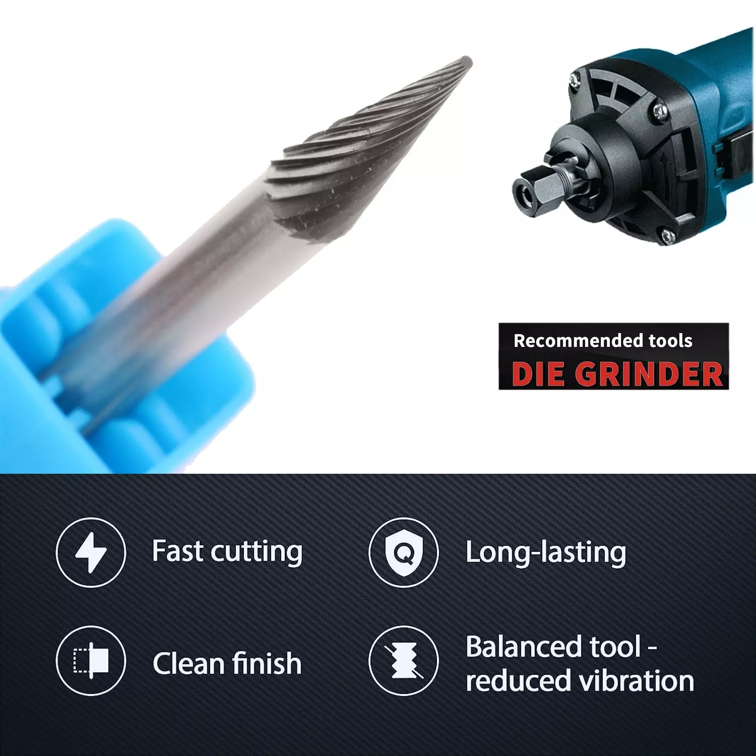 MECRAAF Cone Shaped Single Cut Burr Cutter 6 mm Head Dia. And 19 mm Length, BC-A1S