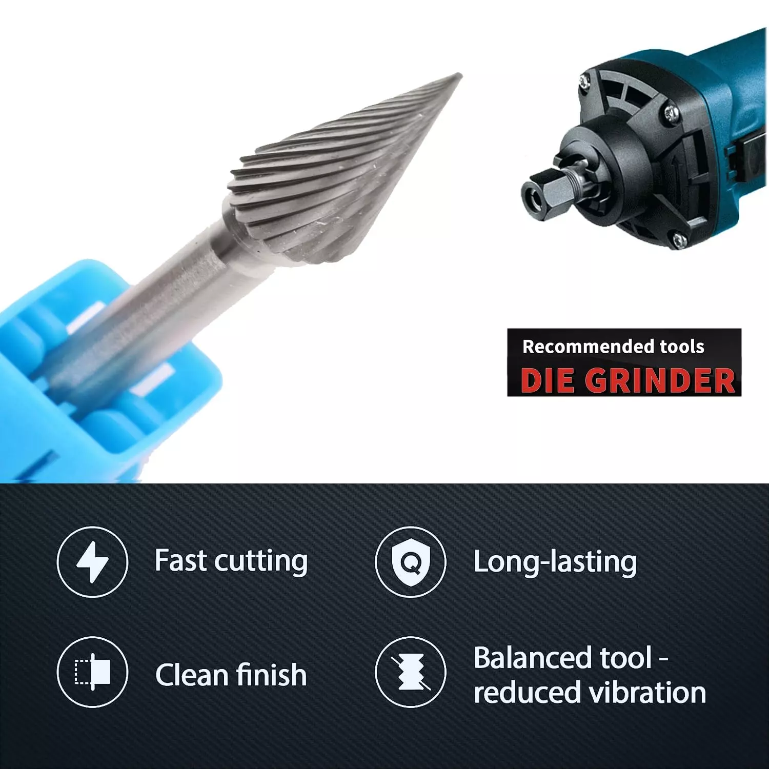 MECRAAF Cone Shaped Single Cut Burr Cutter 9.5 mm Head Dia. And 20 mm Length, BC-A2S
