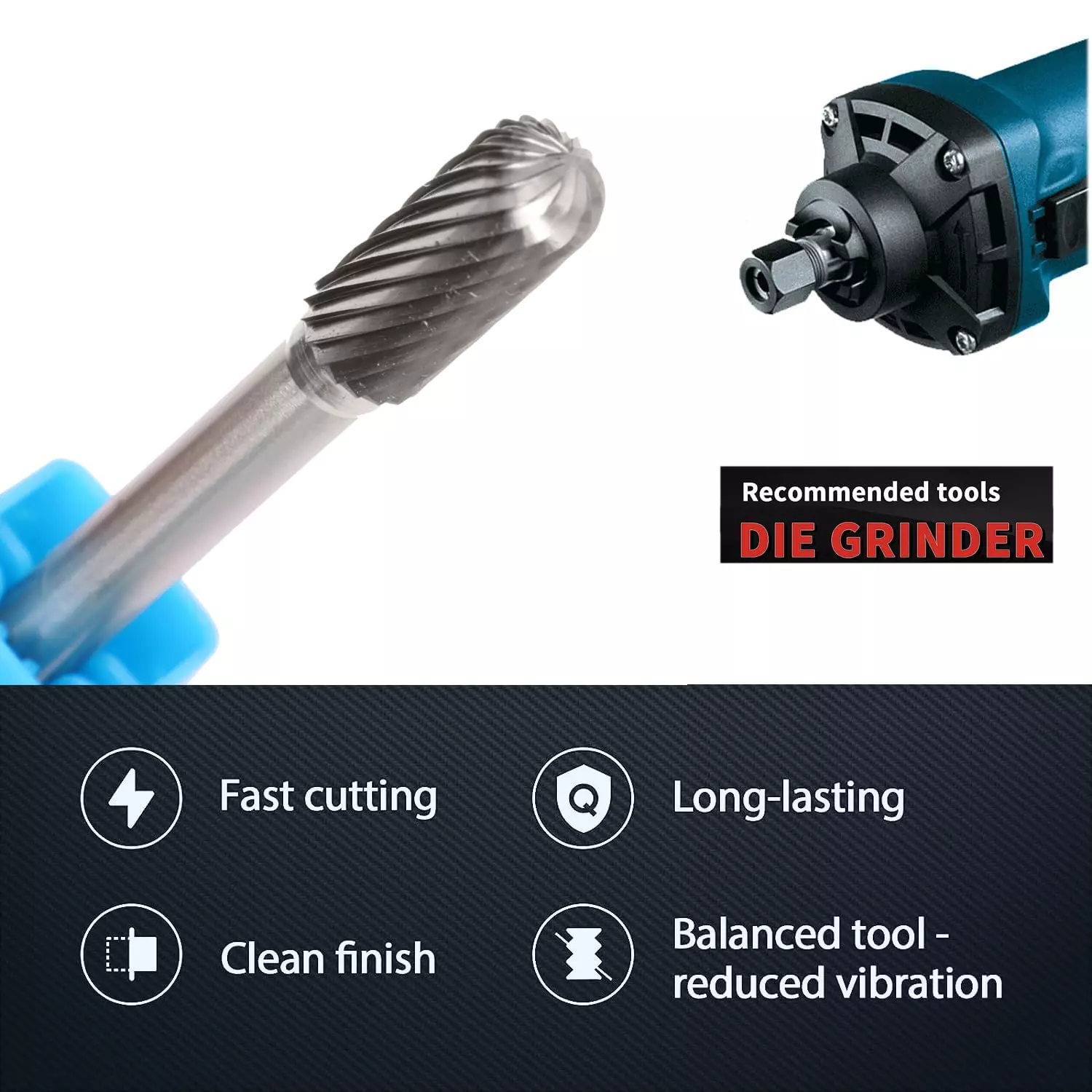 MECRAAF Cylindrical with Radius End Single Cut Burr Cutter 8 mm Head Dia. And 19 mm Length, BC-B2S