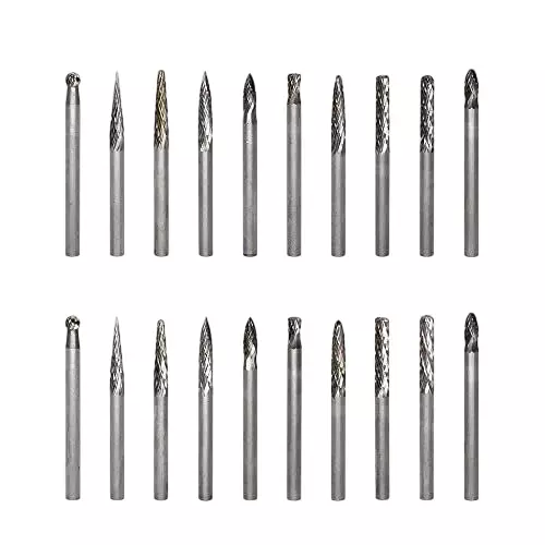 DY TOOLS Rotary Burr Set Tungsten Carbide 90° Cutting Angle 3 mm Shank Size (Pack of 20)