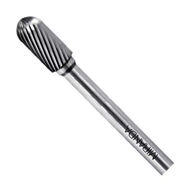 MIRANDA TOOLS Tungsten Carbide Rotary Burr Cylindrical Radius End Shape Double Cut, Head Diameter 12 mm and Overall Length 75 mm, BM6